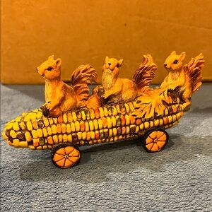 Squirrel Figurine on Corn Wagon